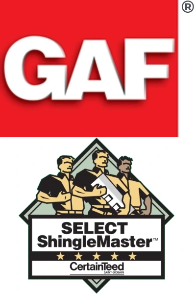 GAF logo on top, Certainteed Select ShingleMaster logo on the bottom.